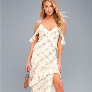 Laurel Cream Print Off-the-Shoulder Midi Dress